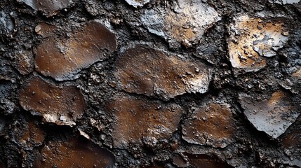 Poster - Close-up view of a dark brown and bronze abstract texture resembling cracked earth or a metallic surface. Abstract Dark Brown and Bronze Texture: A Close-Up of Cracked Earth