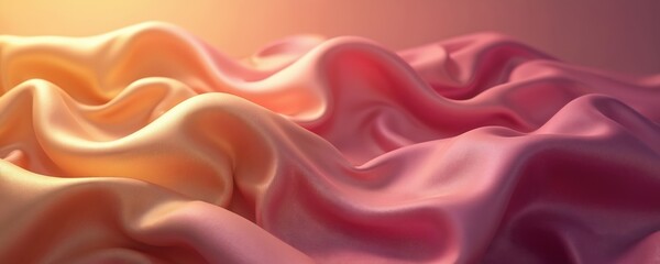 Aufkleber - Illustration of gold and pink gradient silk fabric. Flowing material with soft curves and smooth texture. Elegant drapery reflects light creating luxurious and romantic background.