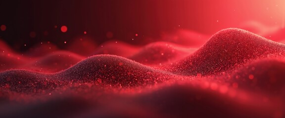 Fototapete - Illustration of red dots wave texture gradient background. Abstract motion design for tech presentation. Futuristic style with glowing light effects, vibrant colors blend, suitable backdrop.