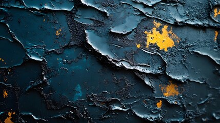 Poster - Close-up shot of an abstract art piece featuring a textured surface in deep blue and gold tones. Abstract Deep Blue and Gold Textured Art