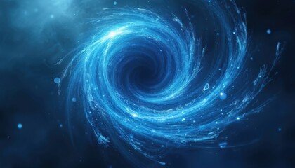 Poster - Illustration of abstract blue tornado swirl with wind effect on transparent dark background. Modern air vortex with light twirls. Magic hurricane illustration. Dynamic curve design element.