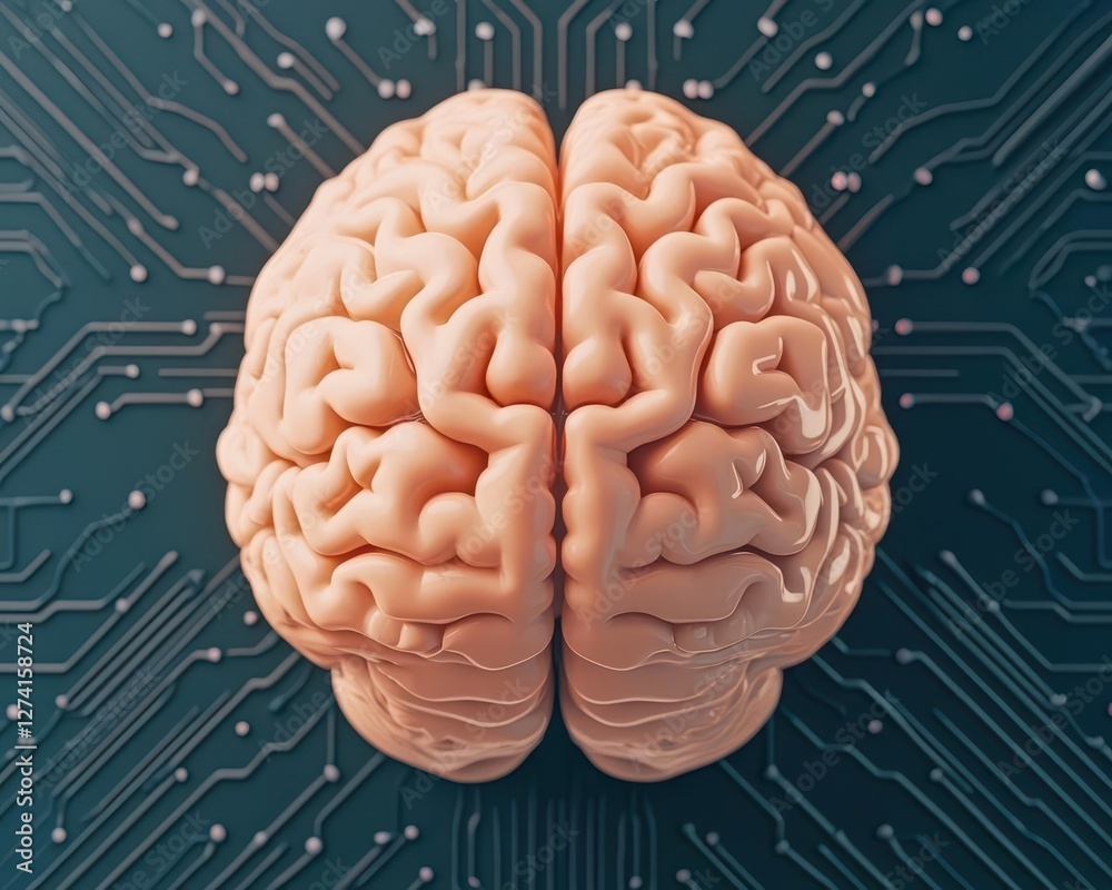 A digital brain interface linked to a quantum computer, symbolizing the ...