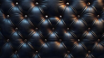 Poster - Close-up view of luxurious black leather upholstery with button tufting. Elegant and rich texture. Luxurious Black Leather Upholstery Texture