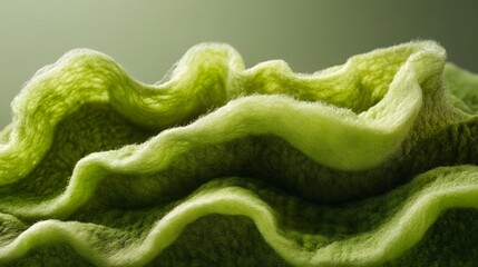 Poster - Close-up of a soft, green woolen fabric, exhibiting a captivating texture and unique draping. The image showcases intricate folds. Textured Green Fabric: A Close-Up Study of Draped Wool
