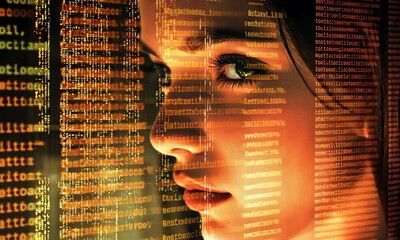 Poster - Intense Woman with Orange Code Overlay