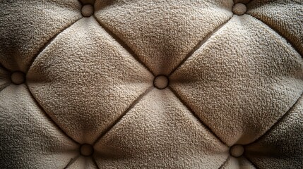 Poster - Close-up of beige tufted upholstery texture with buttons. Detailed view of fabric pattern. Beige Tufted Upholstery Texture: Close-Up of Buttoned Fabric