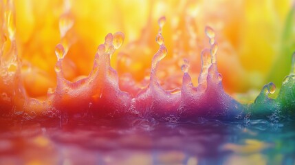 Poster - Colorful Splash of Vibrant Paint Texture with Reflections and Water Droplets on Surface