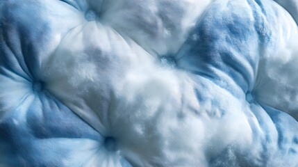 Poster - A detailed close-up shot showcasing the soft texture of a light blue and white tufted cushion. The image highlights the plush material and the gentle curves of the tufts.