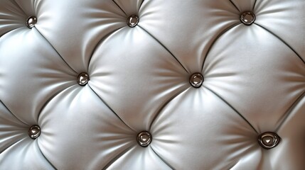 Aufkleber - Close-up of luxurious silver tufted upholstery with shiny buttons. Elegant and stylish texture perfect for design backgrounds. Elegant Silver Upholstery Texture of Luxurious Button Tufted Fabric