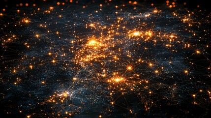 Fototapete - glowing abstract network map with bright nodes representing global connectivity and credit card tran