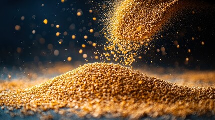 Poster - Fine grains of golden sand suspended in the air, creating a shimmering abstract effect