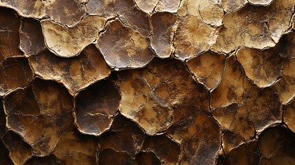 Poster - Detailed macro shot of a cracked brown surface, showcasing abstract textures and patterns. Ideal for design backgrounds. Abstract Brown Cracked Texture: A Detailed Macro Photography
