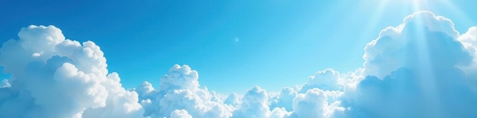 Wall Mural - Vast azure sky, fluffy white clouds, bright sunbeams , clouds, cloud formation