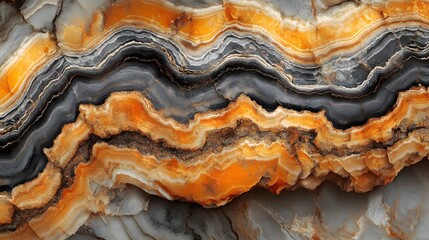 Poster - Close-up of a captivating onyx stone showcasing its vibrant orange and gray layers. The intricate texture and pattern make it a stunning natural wonder. Striking Onyx Stone