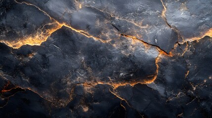Poster - Close-up view of dark stone with glowing cracks. Intricate texture and dramatic lighting. Glowing Cracks in Dark Stone: A Textured Masterpiece
