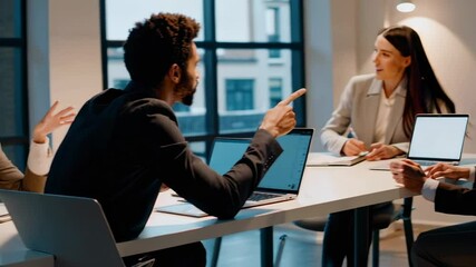 Poster - Professional team analyzing project details, revealing collaborative problem solving through strategic communication in diverse corporate workplace setting