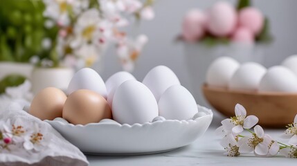 Wall Mural - Decorated easter eggs in the grass isolated on white background