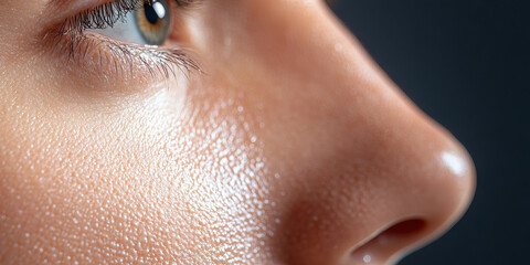 Poster - Close-up View of Human Eye, Nose, and Facial Skin Texture