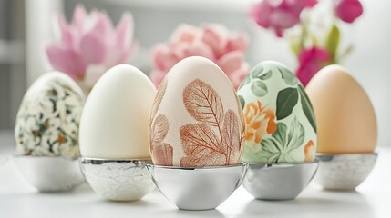 Wall Mural - Decorated easter eggs isolated on white background