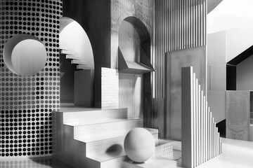 Fototapete - Unique architectural design featuring bold geometric shapes illuminated by sunlight in a modern concrete structure