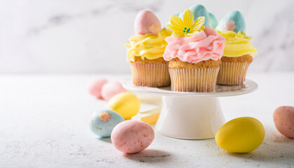 Wall Mural - Tasty Easter cupcake. Delicious holiday treat. Sweet food.