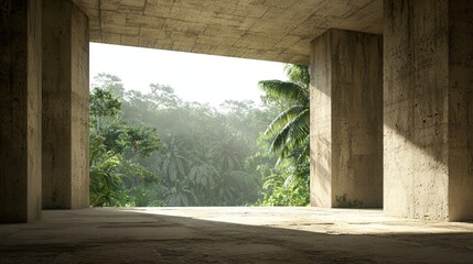 Wall Mural - concrete pavilion overlooking lush tropical jungle
