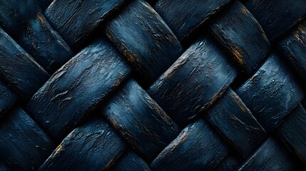 Poster - Close-up view of a dark blue woven texture. Intricate pattern and deep colors. Dark Blue Woven Texture: A Study in Deep Hues and Intricate Patterns