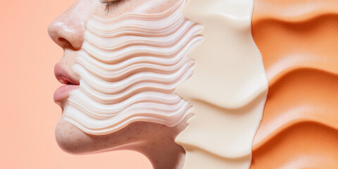 Poster - Woman's Profile with Layered Cream Textures