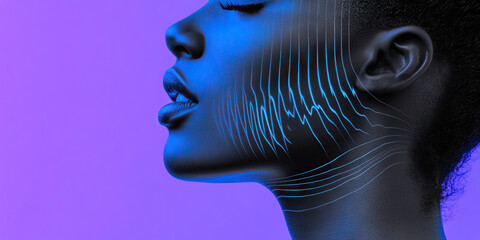 Poster - Profile of Dark-Skinned Woman with Blue Waveform Overlay