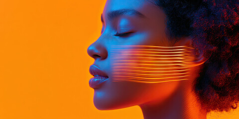 Poster - Woman's Profile with Orange Light Streaks on Cheek