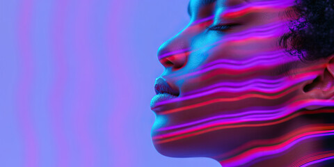 Poster - Profile of a Woman's Face with Multicolored Light Streaks