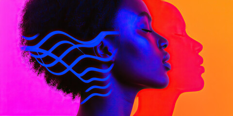 Poster - Profile Portrait with Abstract Lines and Shadow