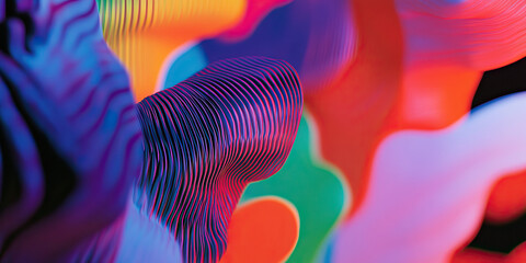 Poster - Abstract Composition with Ribbed and Amorphous Forms in Varied Hues