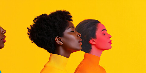 Poster - Three Female Profiles Against Yellow Background