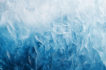 Poster - Winter frost pattern on glass wallpaper, close up detail cold ice crystals winter background.