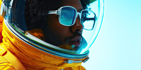 Poster - Close-up of Person in Yellow Astronaut Helmet and Sunglasses