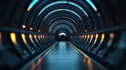Aufkleber - futuristic tunnel with glowing lights and sleek design, creating sense of depth and mystery. illuminated pathway leads into unknown, evoking curiosity and wonder