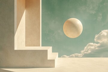 Poster - gravity-defying objects abstract room digital art surreal environment low angle physics-bending atmo
