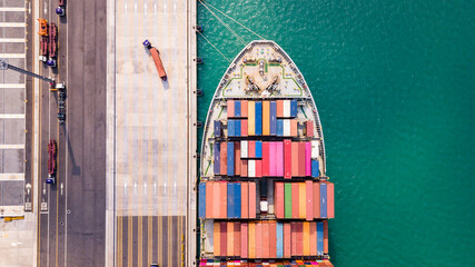 Wall Mural - Cargo ships are unloading goods at a deep-sea port.