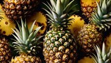 Close-up of pineapples on a wooden table