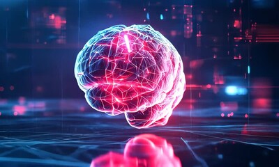 Poster - Glowing Digital Brain in a Futuristic Setting
