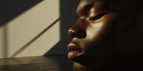 Poster - Profile of a Person's Face with Sunlight and Shadow