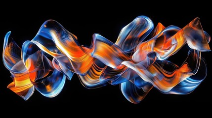 Fototapete - Abstract, colorful, flowing shapes in blue and orange hues create a dynamic and visually - stunning composition against a black background.