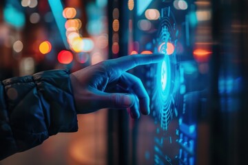 Fototapete - Visual representation of digital connectivity through a close-up of a person's eye surrounded by colorful, swirling data patterns at night