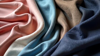 Poster - A row of different colored fabric with a blue stripe. The blue stripe is on the left side of the row