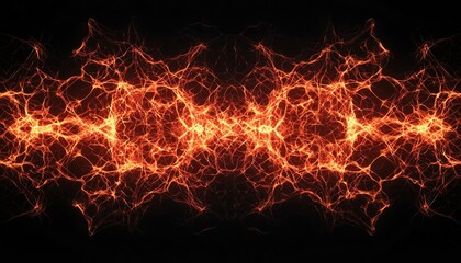 Poster - Abstract glowing network of orange lines on a black background.