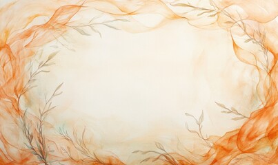 Poster - A watercolor painting of a leafy orange background with a white frame