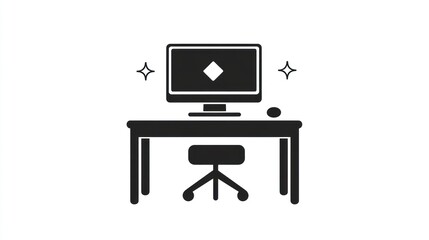 Poster - Clean workspace computer, desk, chair.  Productivity icon