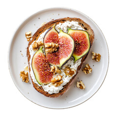 Poster - Creamy ricotta spread on toasted bread topped with fresh figs and walnuts, creating delicious and healthy breakfast option