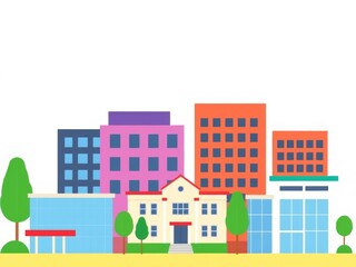 Modern and colorful flat design vector buildings set isolated on white background with copy space for text, isolated, flat design